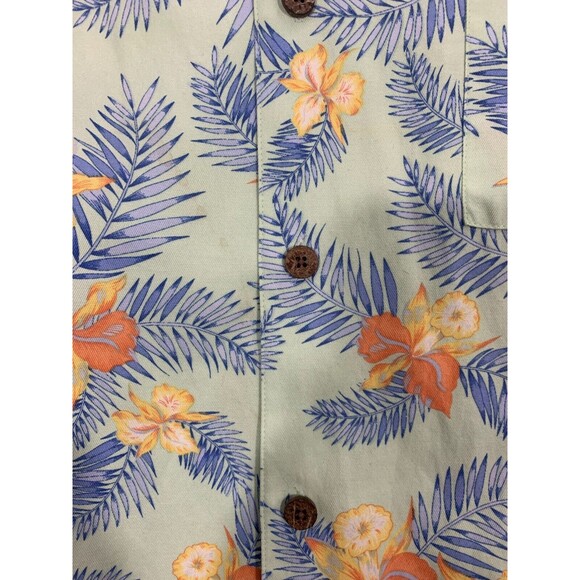 Large (L) Hawaiian Tropical Flowers Print Shirt Silk Cotton Blend Button-down - Picture 11 of 12